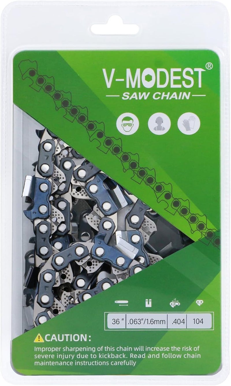 V-MODEST 36 inch Professional Chainsaw Chain 104DL 063" Gauge .404" Pitch Superior Lubrication Full Chisel Saw Chain Blade for Stihl MS 070 090 880 G888, Husqvarna, Jonsered, Poulan, Shindaiwa, Makita, 1 Chain - Image 1